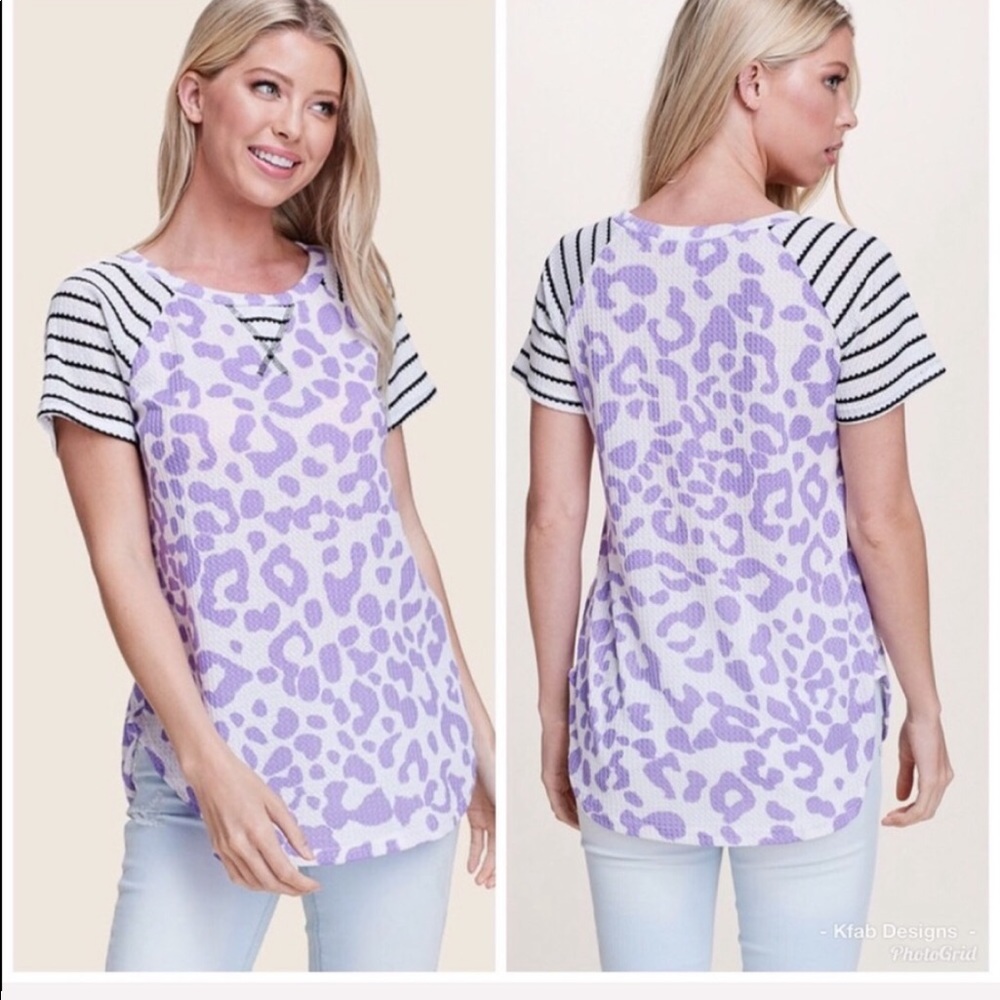 ❤️LAST 1! Waffle Knit Contrast Leopard Print Top! - Picture 1 of 4